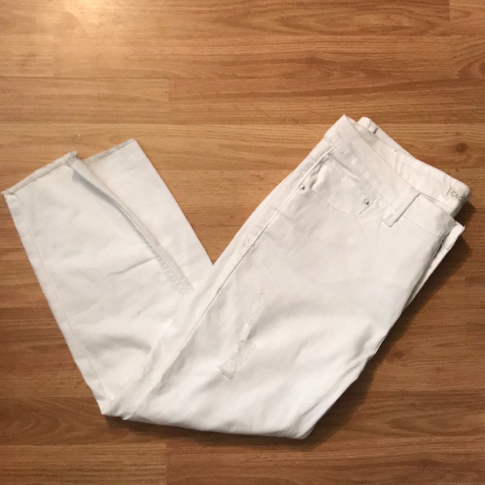 Frayed Hem Cropped Distressed White Skinny Jeans